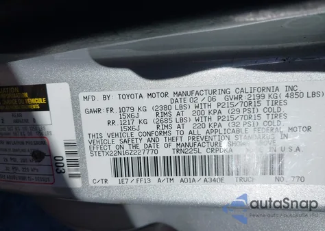 2006 Toyota Tacoma from USA, damaged, VIN 5TETX22N16Z227770